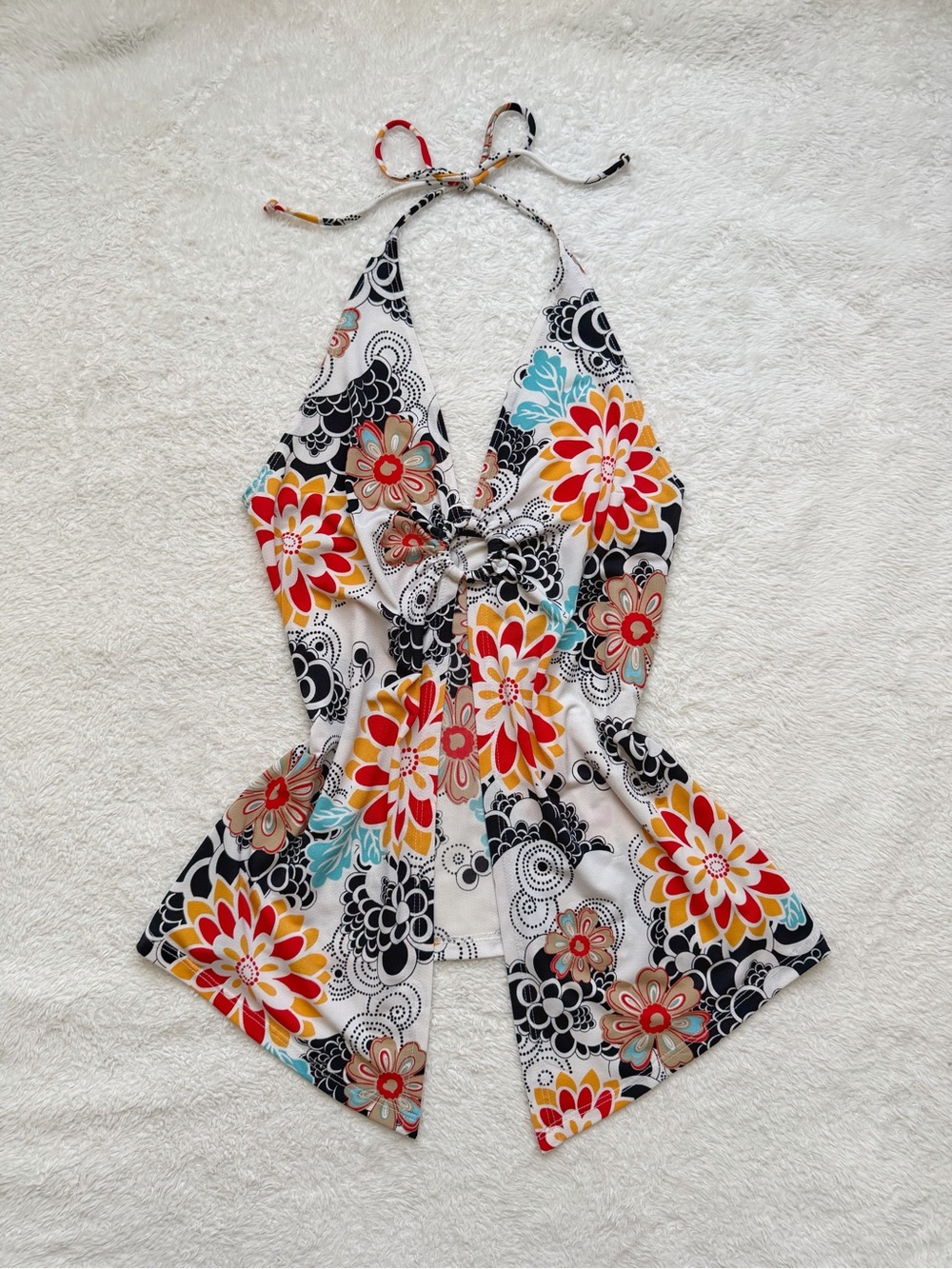 Early 2000s Style boho Floral halter tie top